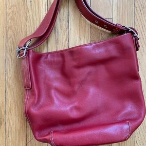 Coach red leather bucket bag